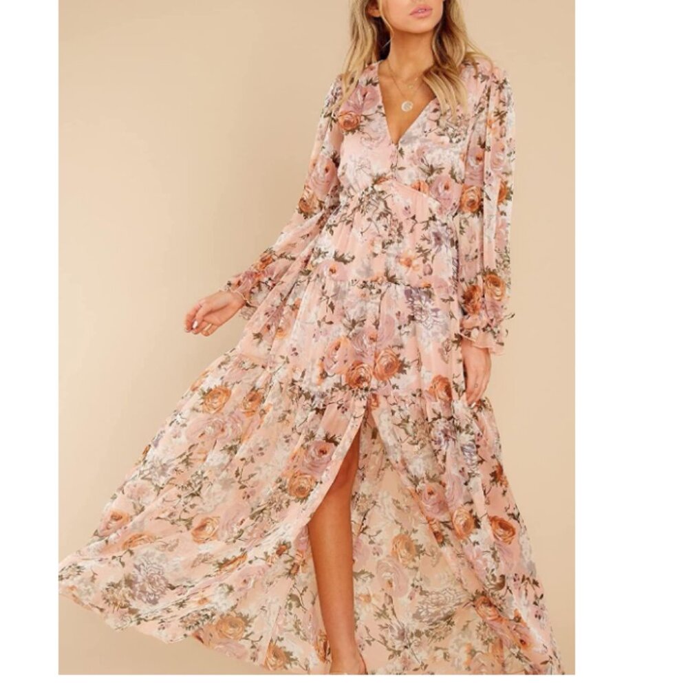 Floral Pink Long Sleeve Maxi Dress